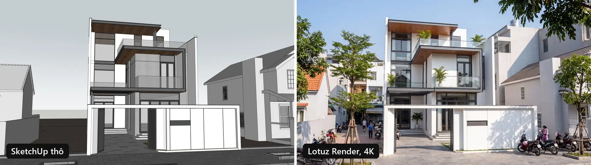 Render AI kiến trúc từ file SketchUp thô bằng Lotuz Render